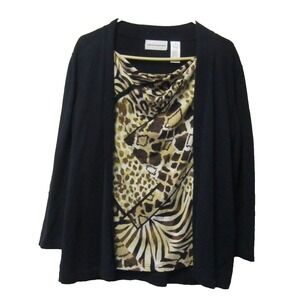 Ladies Alfred Dunner Black Sweater w/Attached Leopard Top Size XL